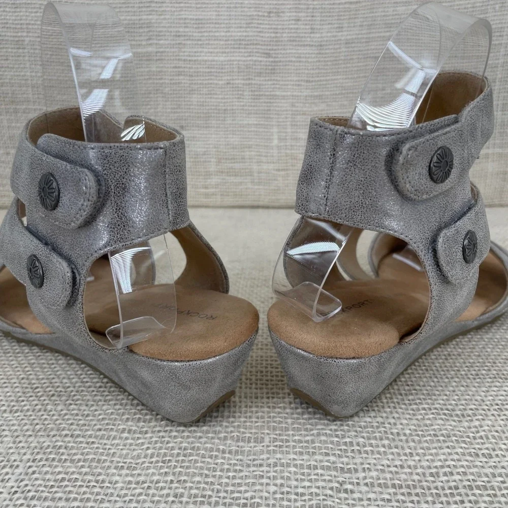 Rockport Briah Perf Sling Silver Metallic Wedge Sandals CH5113‎ Womens 7.5 M